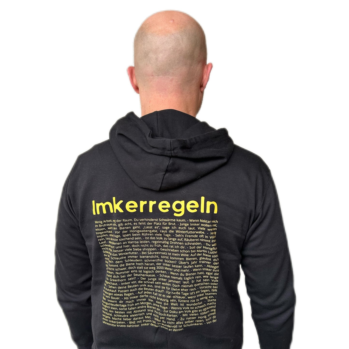 PSK Imker-Hoodie mit Imkerregeln (Rückenaufdruck) – Schwarz – Größe L